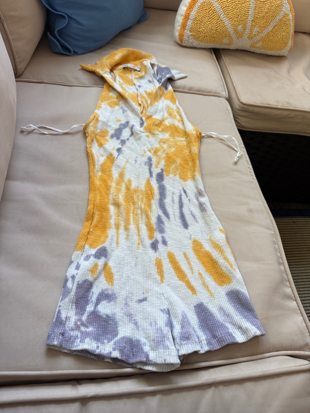 Zara Yellow White Purple Tie-Dye Hooded Romper